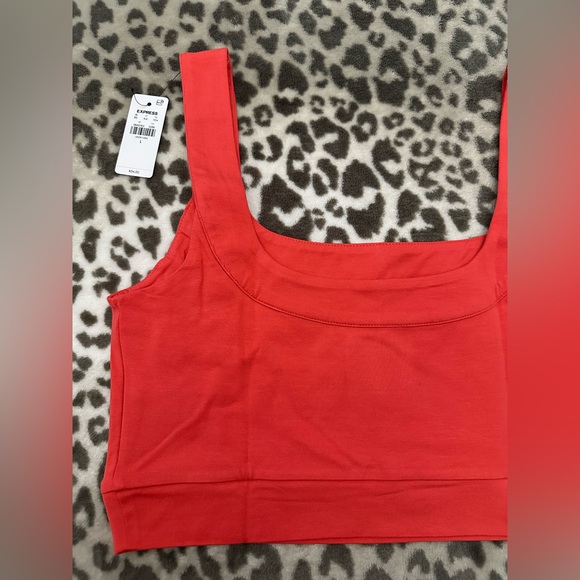 Express Body Contour Stretch Cotton Square Neck Cropped Tank Hot Coral Large - Picture 9 of 16